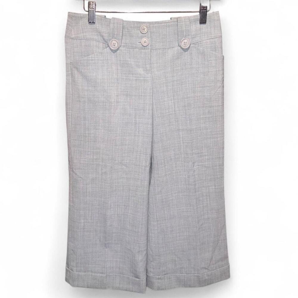 Express Design Studio Editor Low Rise Gray Wide Leg Capri Pants Button Y2K 2